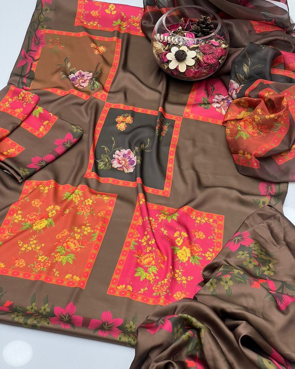DIgital Printed Shamooz Silk Three piece-Unstitched