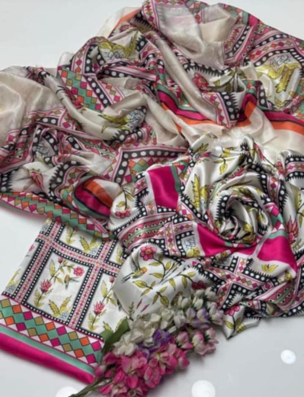 DIgital Printed Shamooz Silk Three piece-Unstitched