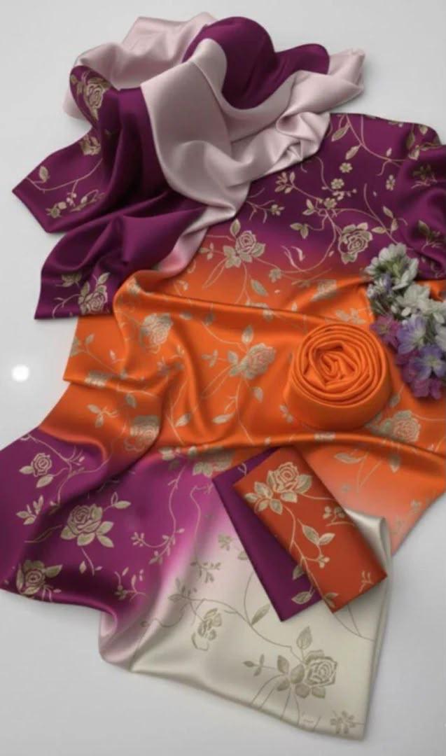 DIgital Printed Shamooz Silk Three piece-Unstitched