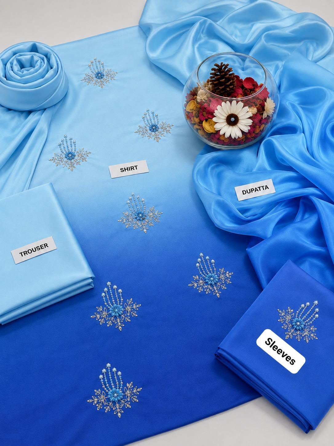 Premium Silk 3 Piece Unstitched Hand Embroidered Suit - Womensposhak