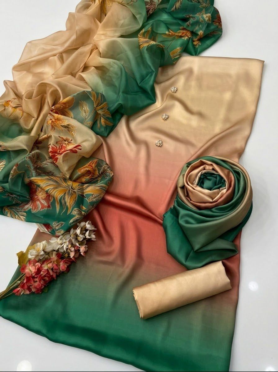 DIgital Printed Shamooz Silk Three piece-Unstitched