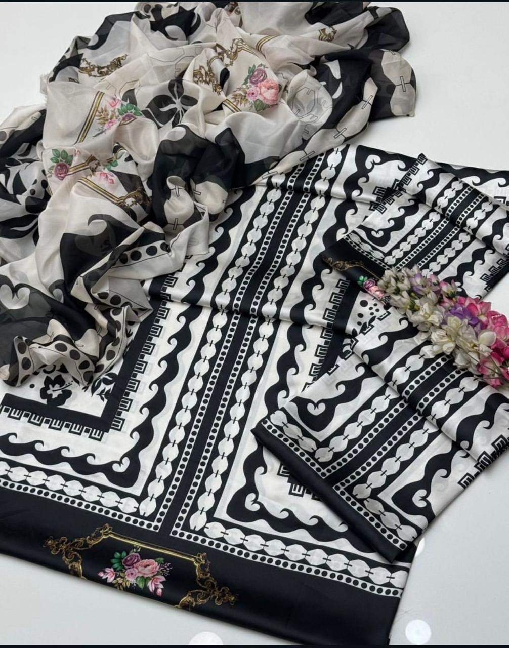 DIgital Printed Shamooz Silk Three piece-Unstitched