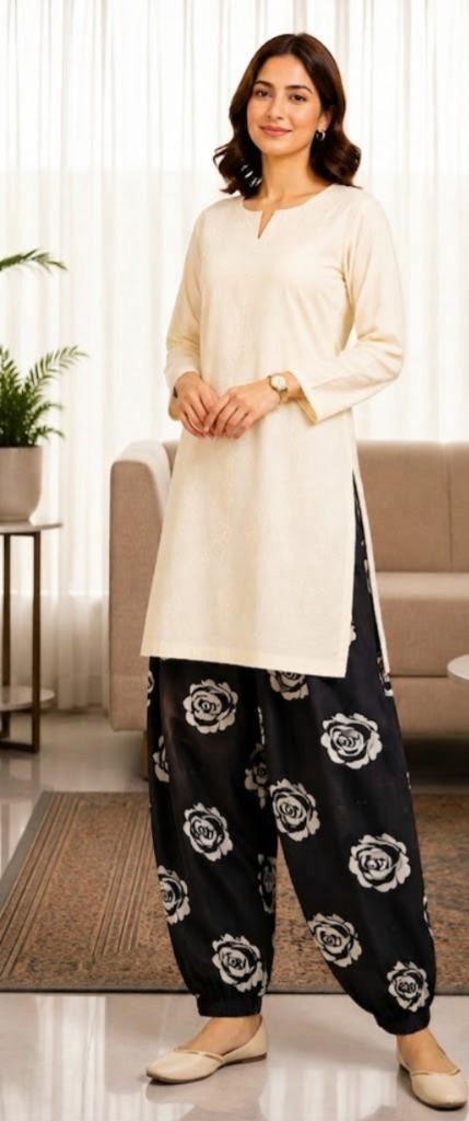 Two Piece Lawn Chiken kari Suit with Printed Trouser | Premium Unstitched Women's Suit - Womensposhak