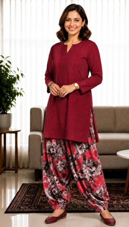Two Piece Lawn Chiken kari Suit with Printed Trouser | Premium Unstitched Women's Suit - Womensposhak