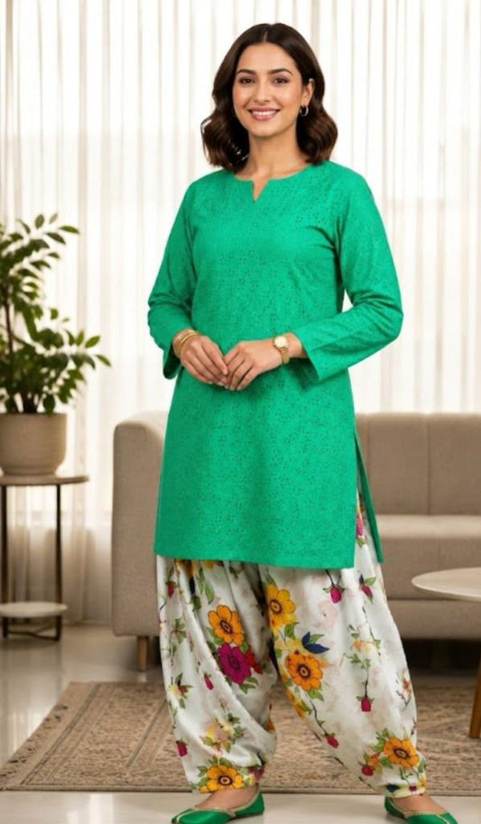 Two Piece Lawn Chiken kari Suit with Printed Trouser | Premium Unstitched Women's Suit - Womensposhak