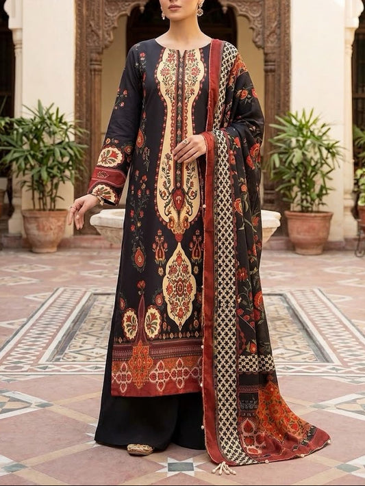 Kaaftan style 3 Piece Unstitched Suit with Pearl Handwork | Womenposhak