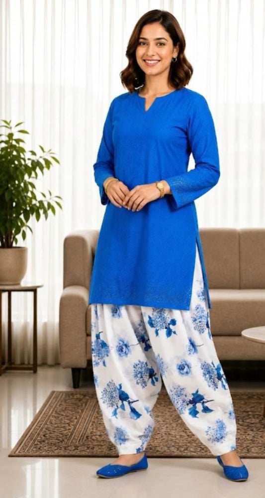 Two Piece Lawn Chiken kari Suit with Printed Trouser | Premium Unstitched Women's Suit - Womensposhak