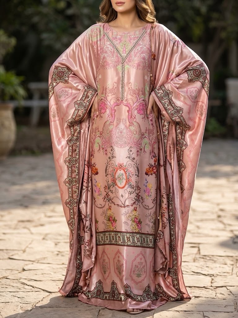 Kaaftan style 3 Piece Unstitched Suit with Pearl Handwork | Womenposhak