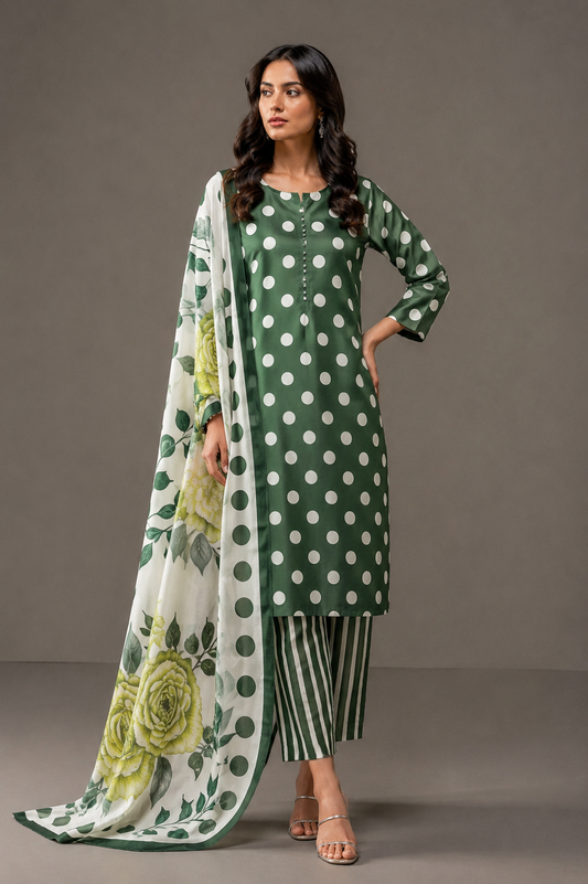 DIgital Printed Shamooz Silk Three piece-Unstitched - Womensposhak