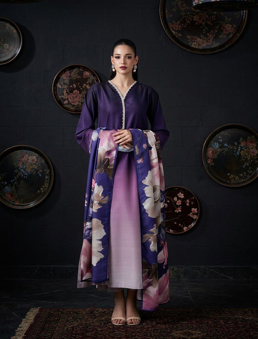 DIgital Printed Shamooz Silk Three piece-Unstitched