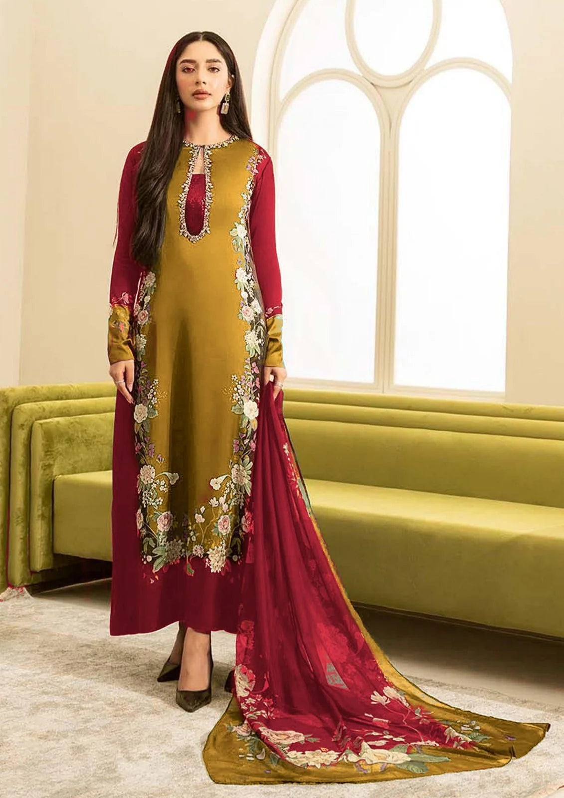DIgital Printed Shamooz Silk Three piece-Unstitched - Womensposhak