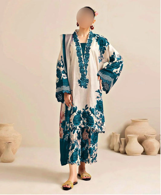 DIgital Printed Shamooz Silk Three piece-Unstitched - Womensposhak