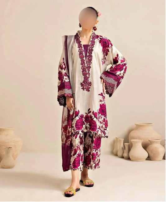 DIgital Printed Shamooz Silk Three piece-Unstitched - Womensposhak