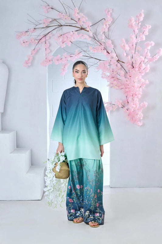 DIgital Printed Shamooz Silk Three piece-Unstitched