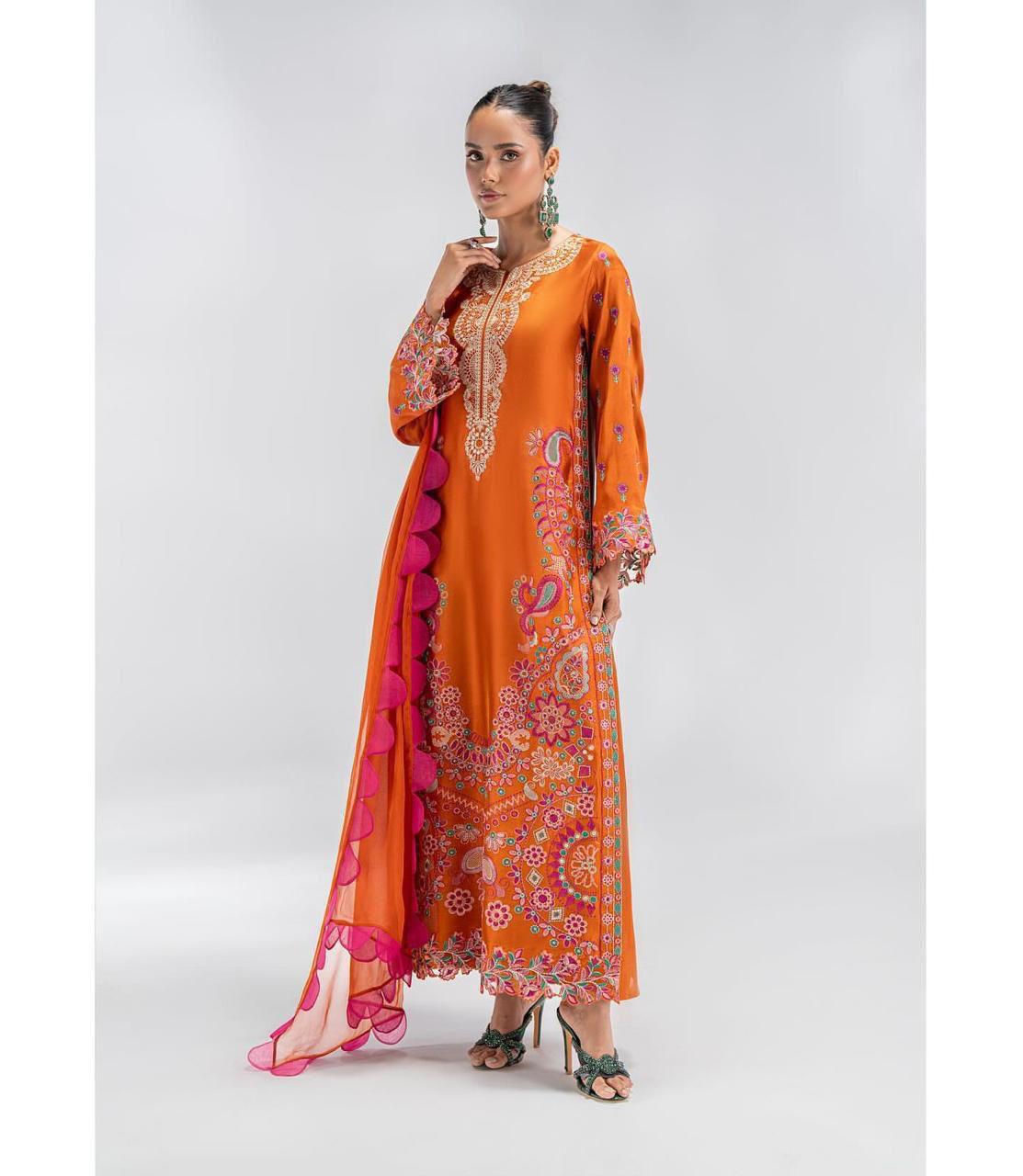DIgital Printed Shamooz Silk Three piece-Unstitched