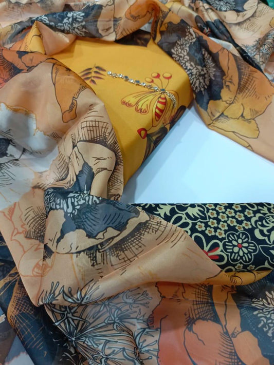Digital Printed Swiss Lawn 3 Piece-Unstitched - Womensposhak