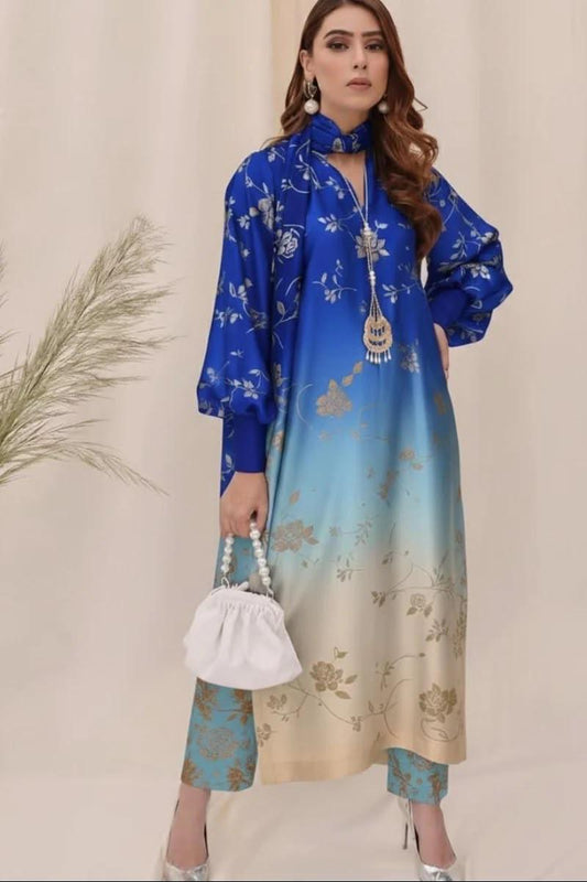 DIgital Printed Shamooz Silk Three piece-Unstitched - Womensposhak