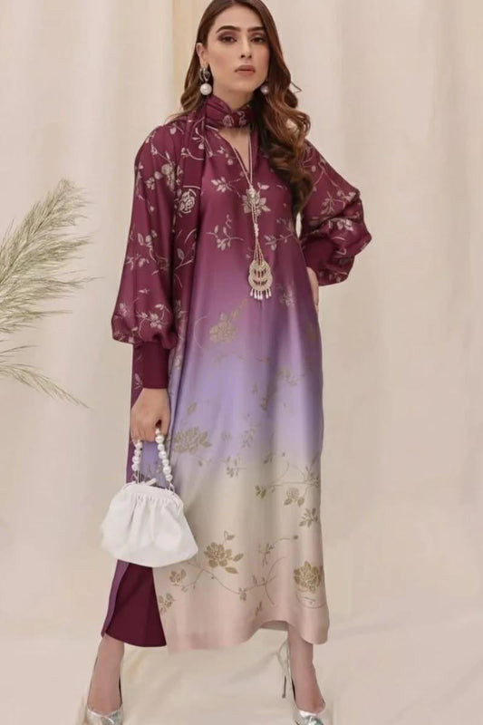 DIgital Printed Shamooz Silk Three piece-Unstitched - Womensposhak