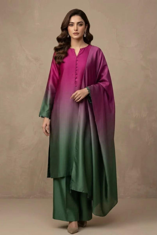 DIgital Printed Shamooz Silk Three piece-Unstitched - Womensposhak