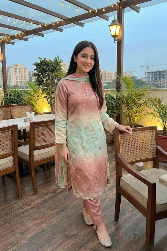 DIgital Printed Shamooz Silk Three piece-Unstitched - Womensposhak