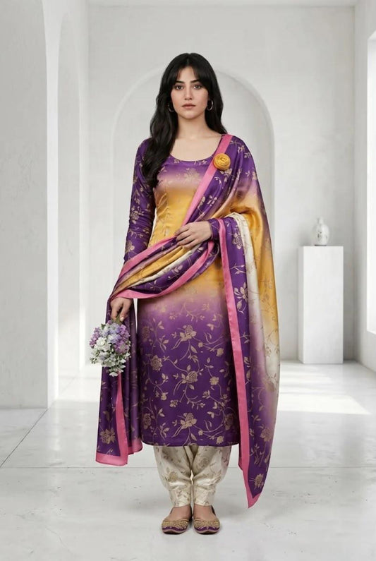 DIgital Printed Shamooz Silk Three piece-Unstitched - Womensposhak