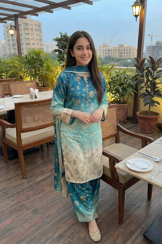 DIgital Printed Shamooz Silk Three piece-Unstitched - Womensposhak