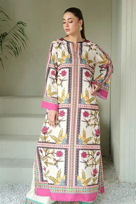 DIgital Printed Shamooz Silk Three piece-Unstitched - Womensposhak