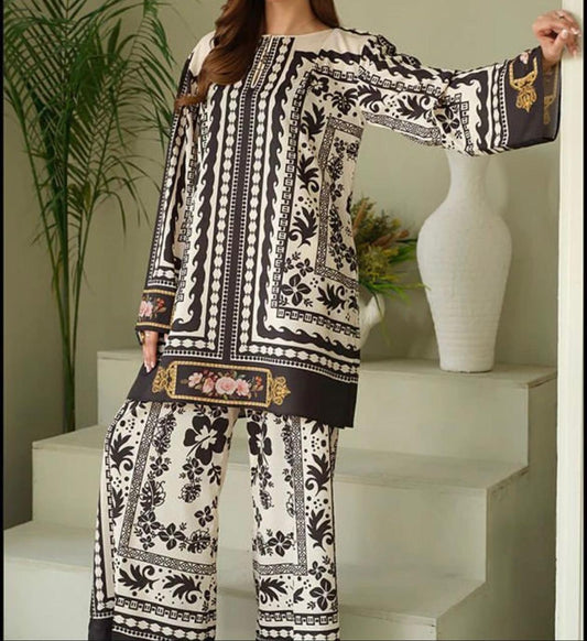 DIgital Printed Shamooz Silk Three piece-Unstitched - Womensposhak