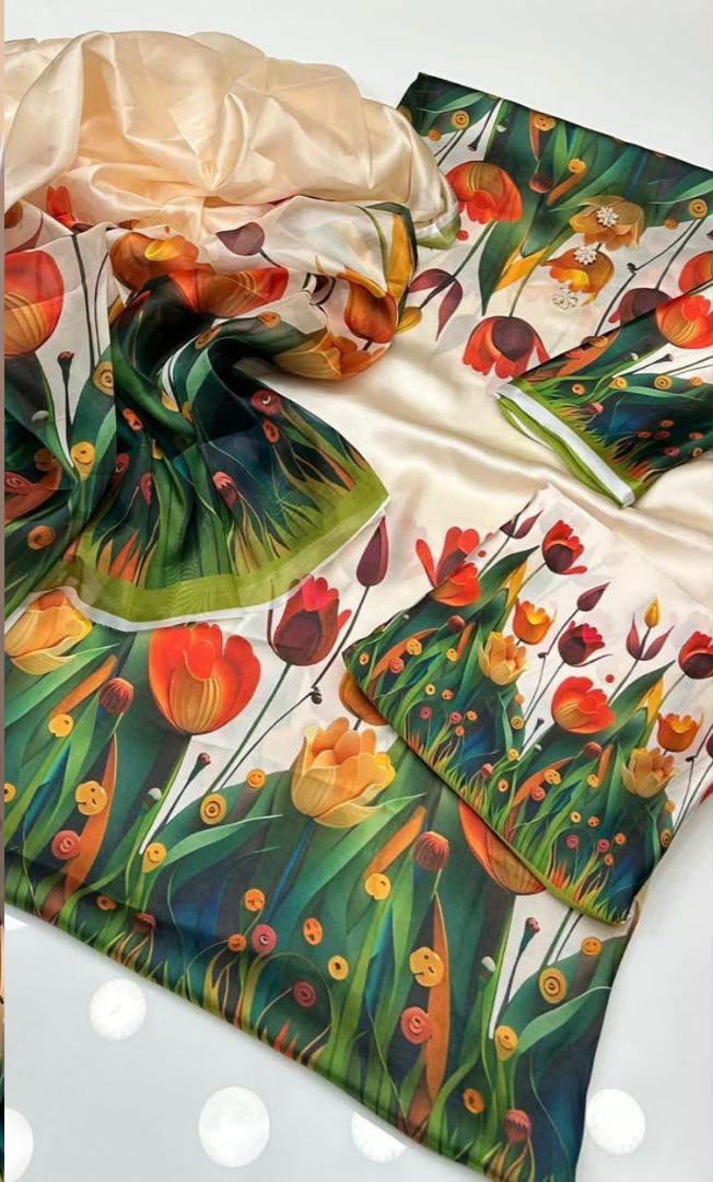 DIgital Printed Shamooz Silk Three piece-Unstitched.