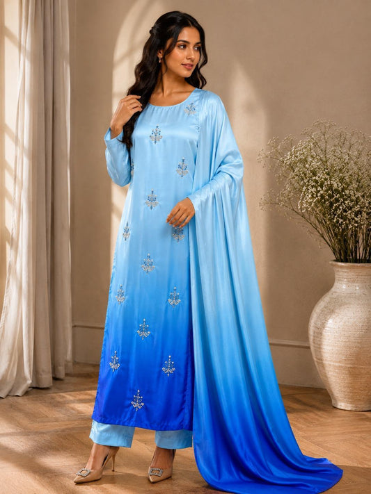 Premium Silk 3 Piece Unstitched Hand Embroidered Suit - Womensposhak