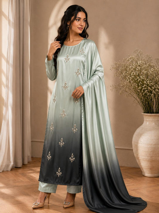 Premium Silk 3 Piece Unstitched Hand Embroidered Suit - Womensposhak