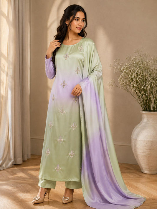 Premium Silk 3 Piece Unstitched Hand Embroidered Suit - Womensposhak