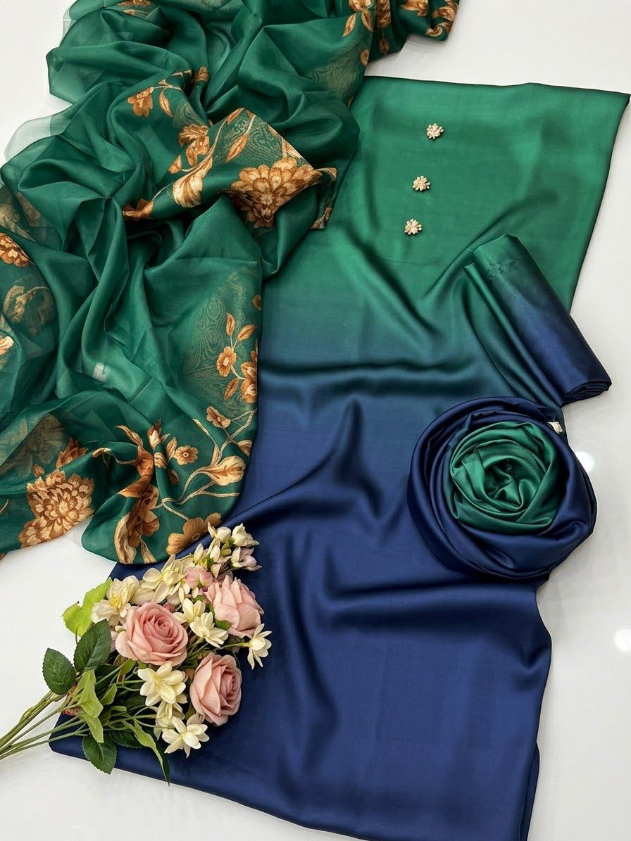 DIgital Printed Shamooz Silk Three piece-Unstitched
