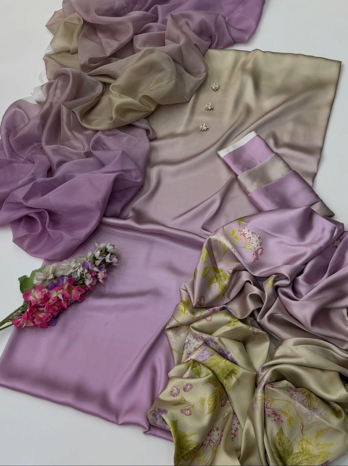 DIgital Printed Shamooz Silk Three piece-Unstitched