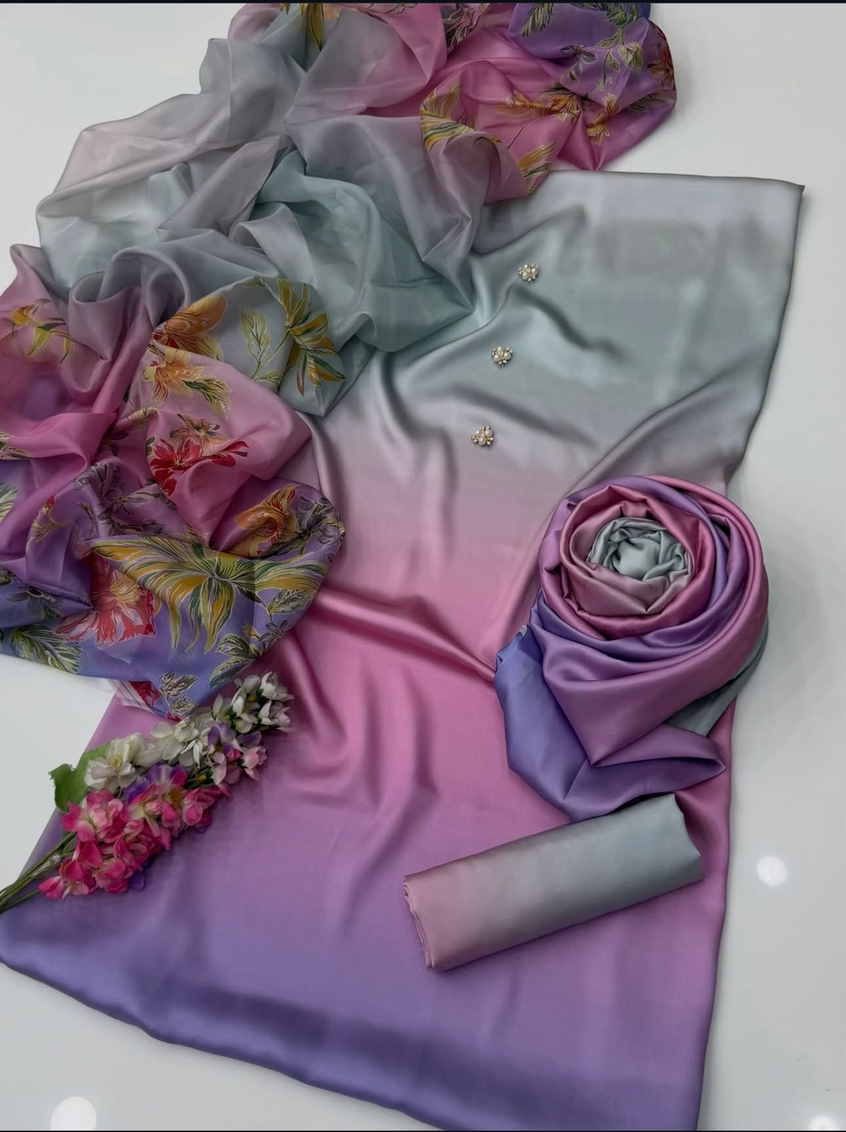 DIgital Printed Shamooz Silk Three piece-Unstitched