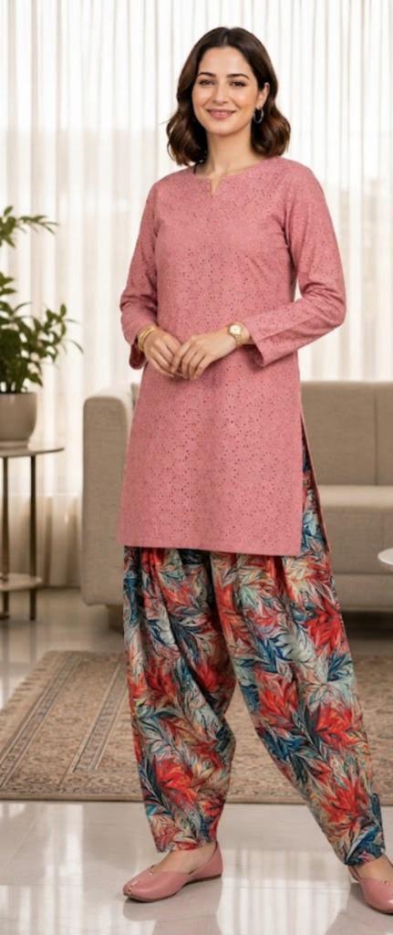 Two Piece Lawn Chiken kari Suit with Printed Trouser | Premium Unstitched Women's Suit - Womensposhak