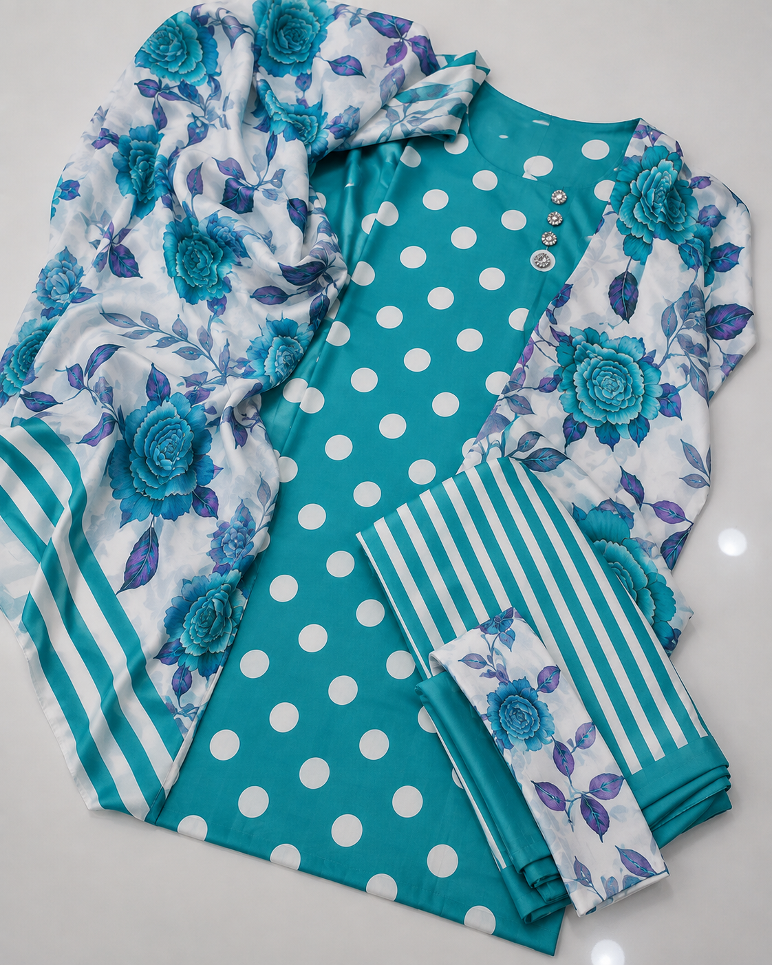 DIgital Printed Shamooz Silk Three piece-Unstitched - Womensposhak
