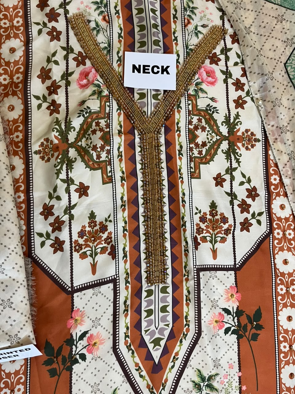 Kaaftan style 3 Piece Unstitched Suit with Pearl Handwork | Womenposhak