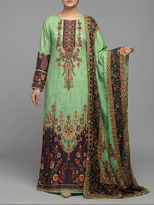 Kaaftan style 3 Piece Unstitched Suit with Pearl Handwork | Womenposhak