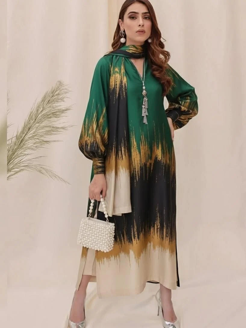 DIgital Printed Shamooz Silk Three piece-Unstitched - Womensposhak