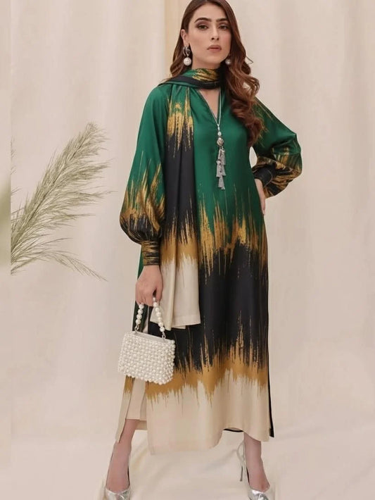 DIgital Printed Shamooz Silk Three piece-Unstitched - Womensposhak