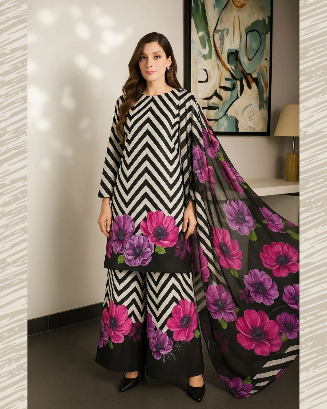 DIgital Printed Shamooz Silk Three piece-Unstitched - Womensposhak